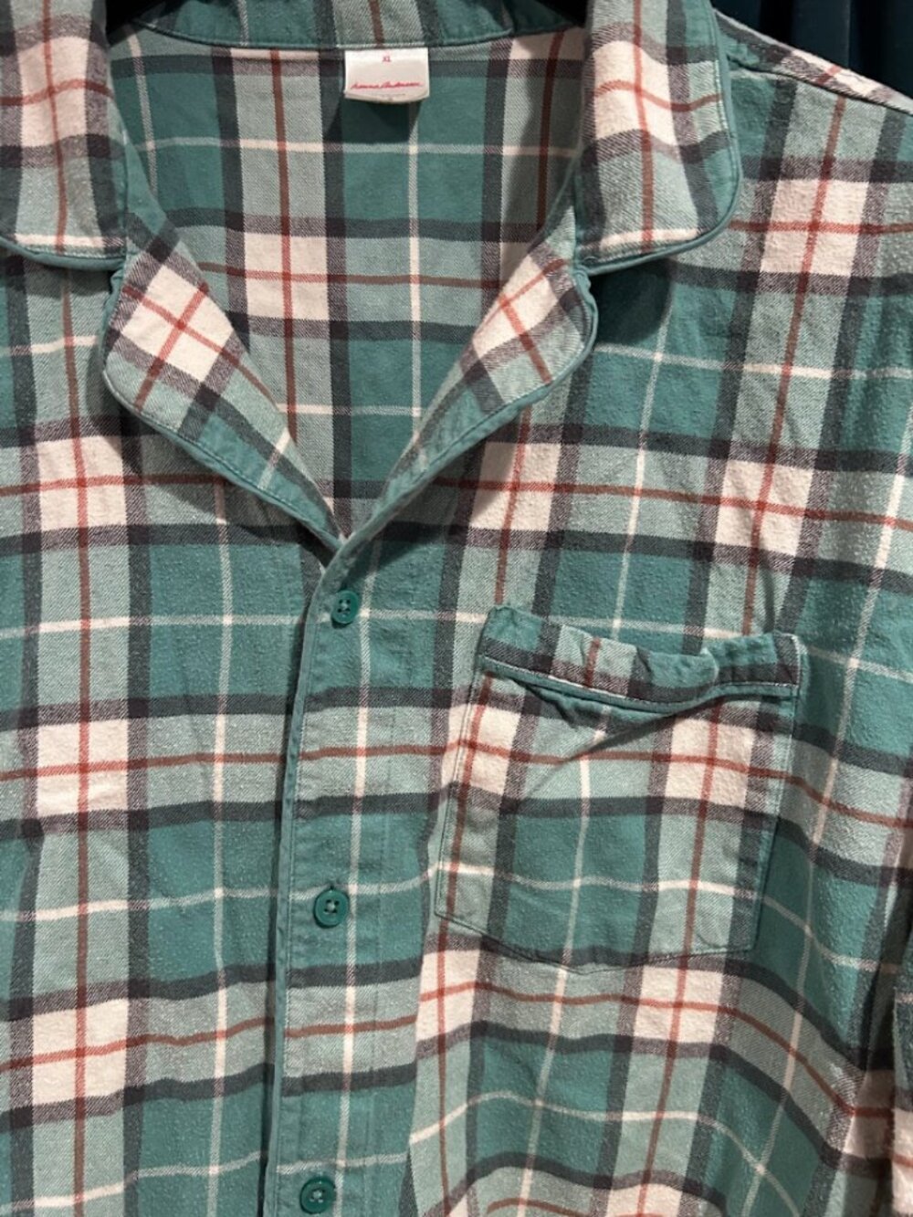 HANNA ANDERSSON WOMENS XL GREEN PLAID FLANNEL BUTTON UP PAJAMA TOP CHRISTMAS GUC